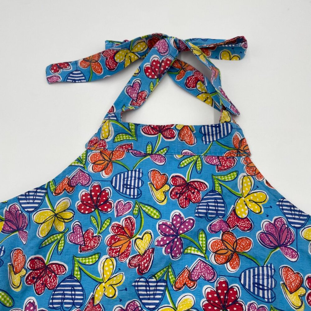 Handmade Apron Child's‎ Girl Blue Floral Ruffle Ties Pocket Kitchen Artist Cute